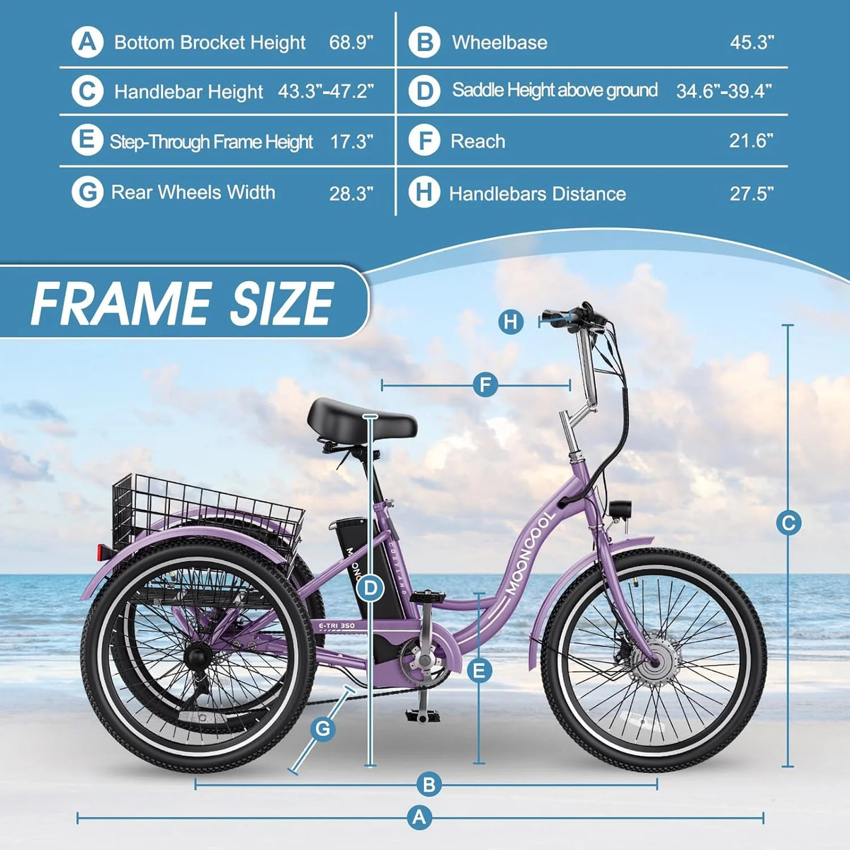 ABORON 24" 26" Electric Tricycles, 36V 10ah 350W Lithium Battery, 7 Speed E - Trike for Adults with Large Capacity Rear Basket & Adjustable Seat