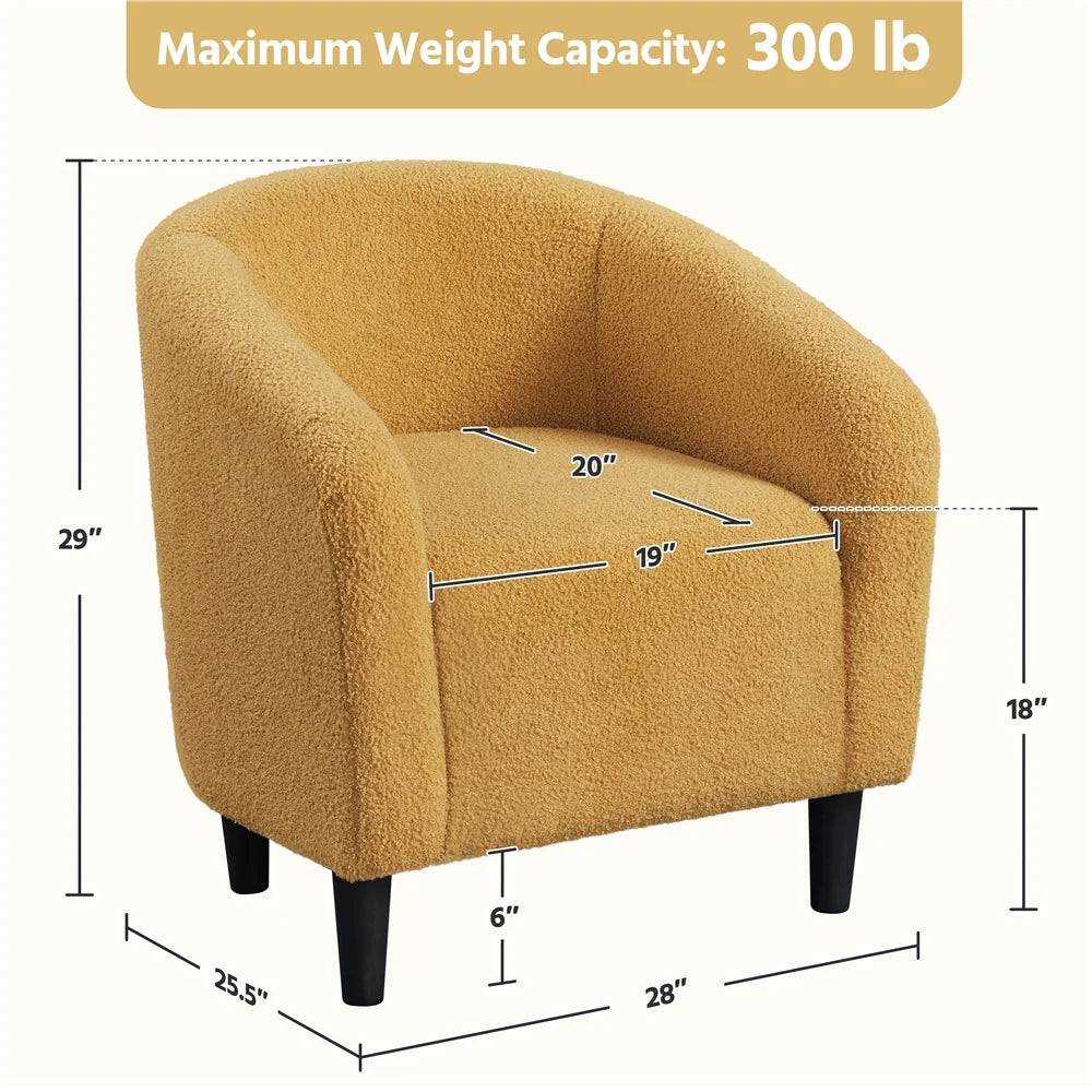 Yaheetech Upholstered Club Chair Accent Barrel Chair, Ivory