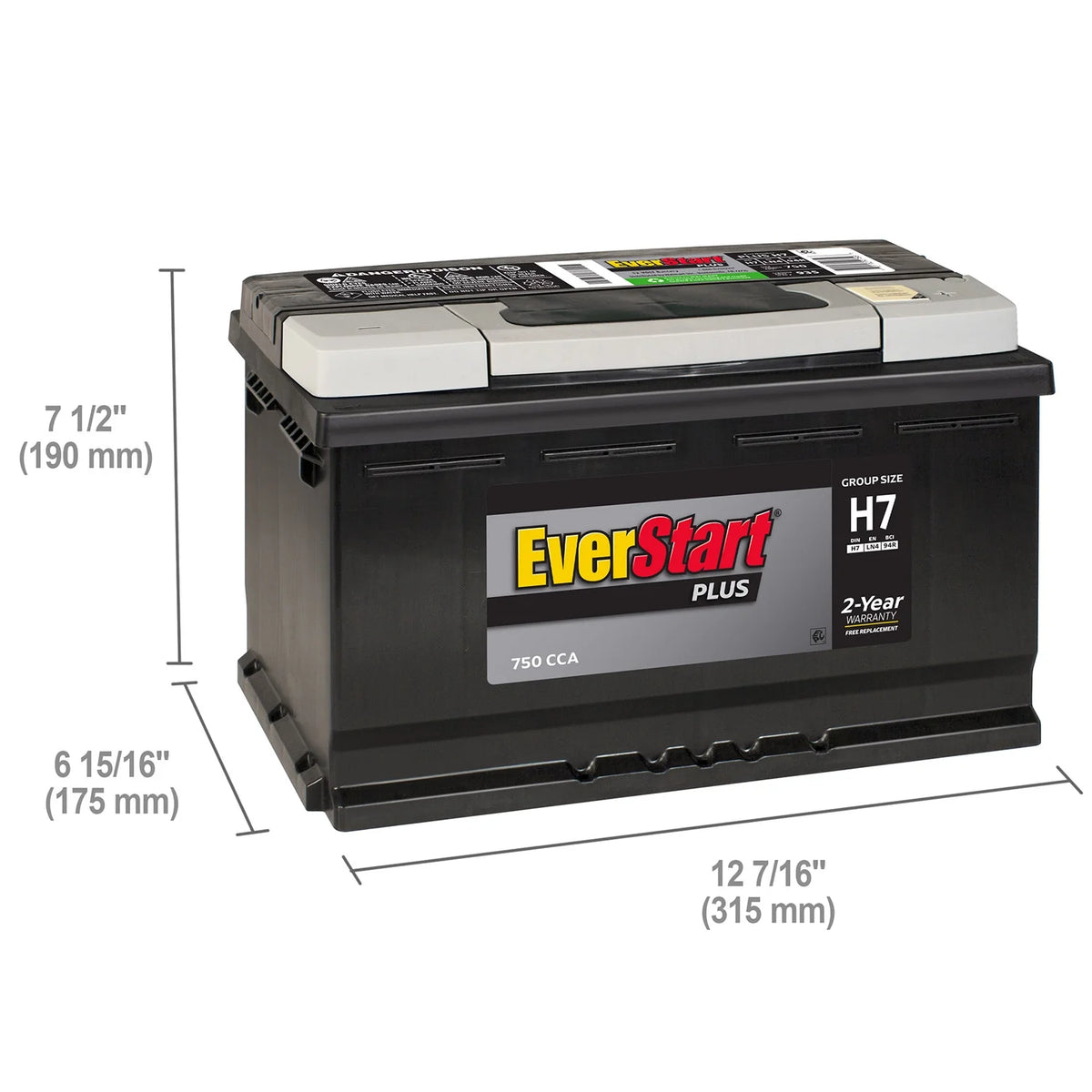 Everstart Plus Lead Acid Automotive Battery, Group Size H7 / LN4 / 94R 12 Volt, 750 CCA