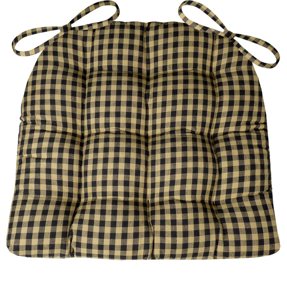 Barnett Products Dining Chair Pad with Ties - Black & White Checkers 1/4 inch Checked Pattern - Size Standard - Latex Foam Fille