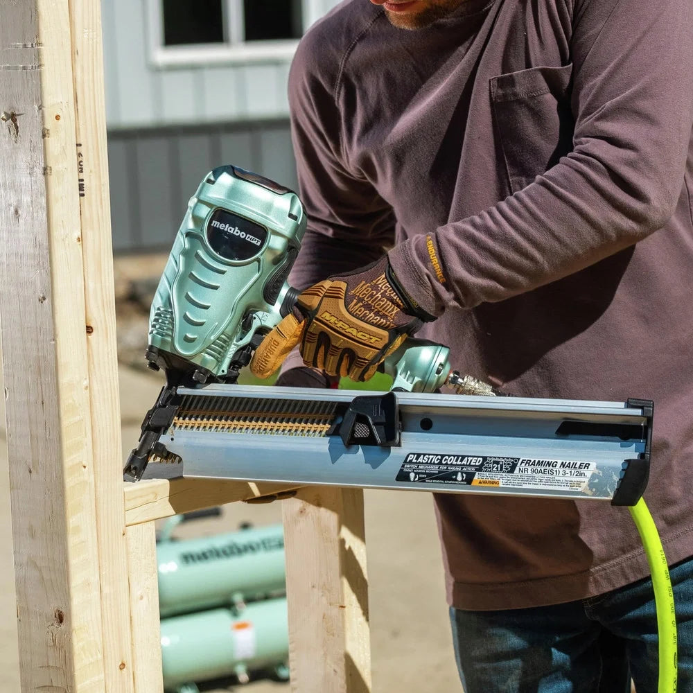 Metabo HPT Framing Nailer, Pro Preferred Brand of Pneumatic Nailers, 21 Degree Magazine, Accepts 2 - Inch to 3 - 1/2 - Inch Plastic Collated Nails, Ideal for Framing, Flooring, & Roof Decking, NR90AES1