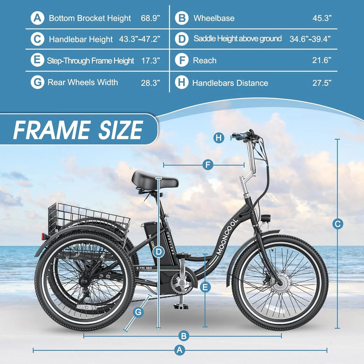 ABORON 24" 26" Electric Tricycles, 36V 10ah 350W Lithium Battery, 7 Speed E - Trike for Adults with Large Capacity Rear Basket & Adjustable Seat