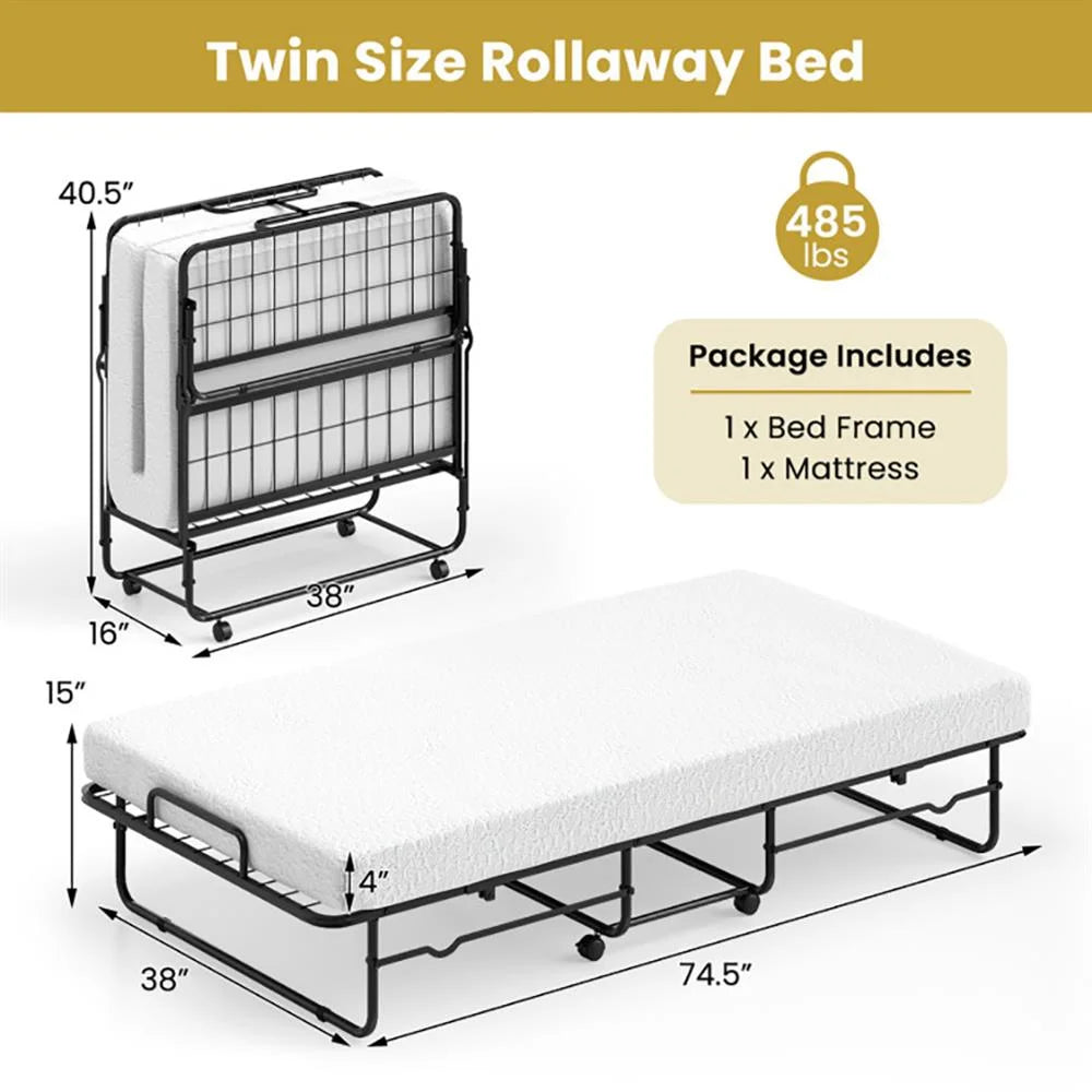 Kepooman Twin Size Folding Bed with Memory Foam Mattress and Heavy - Duty Metal Frame