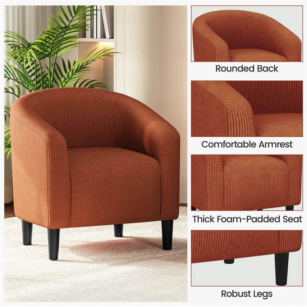 Yaheetech Upholstered Club Chair Accent Barrel Chair, Ivory