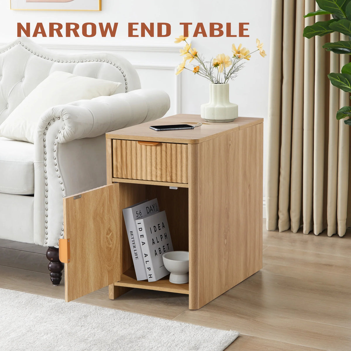 YOCWO Fluted Nightstand for Bedroom Set of 2, Wood Bedside Table Set of 2 with Drawers, Black