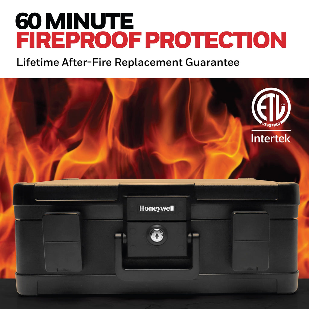 Honeywell Premium Waterproof Fire Resistant Chest Safe, Key Lock, Large 0.39 cu ft, Black