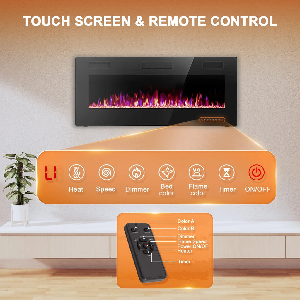 KISSAIR 60 Indoor Electric Fireplace Ultra Thin Fireplace, Wall Mounted Recessed Fireplace with Multiple Colors