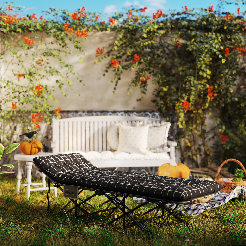 Outsunny Klappbares Campingbett, Feldbett mit Matratze, ergonomisch, Metallrahmen, Schwarz