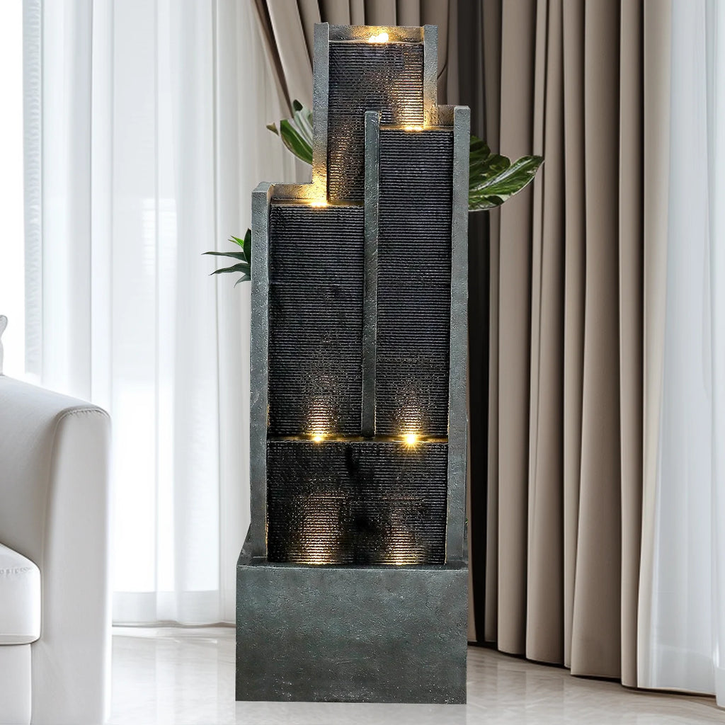 4 - Tier Water Fountain with LED Lights - 50.7" H Waterfall Fountain Indoor Outdoor Water Feature for Home, Patio, Garden