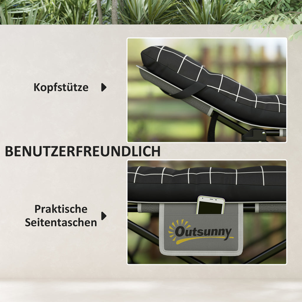 Outsunny Klappbares Campingbett, Feldbett mit Matratze, ergonomisch, Metallrahmen, Schwarz