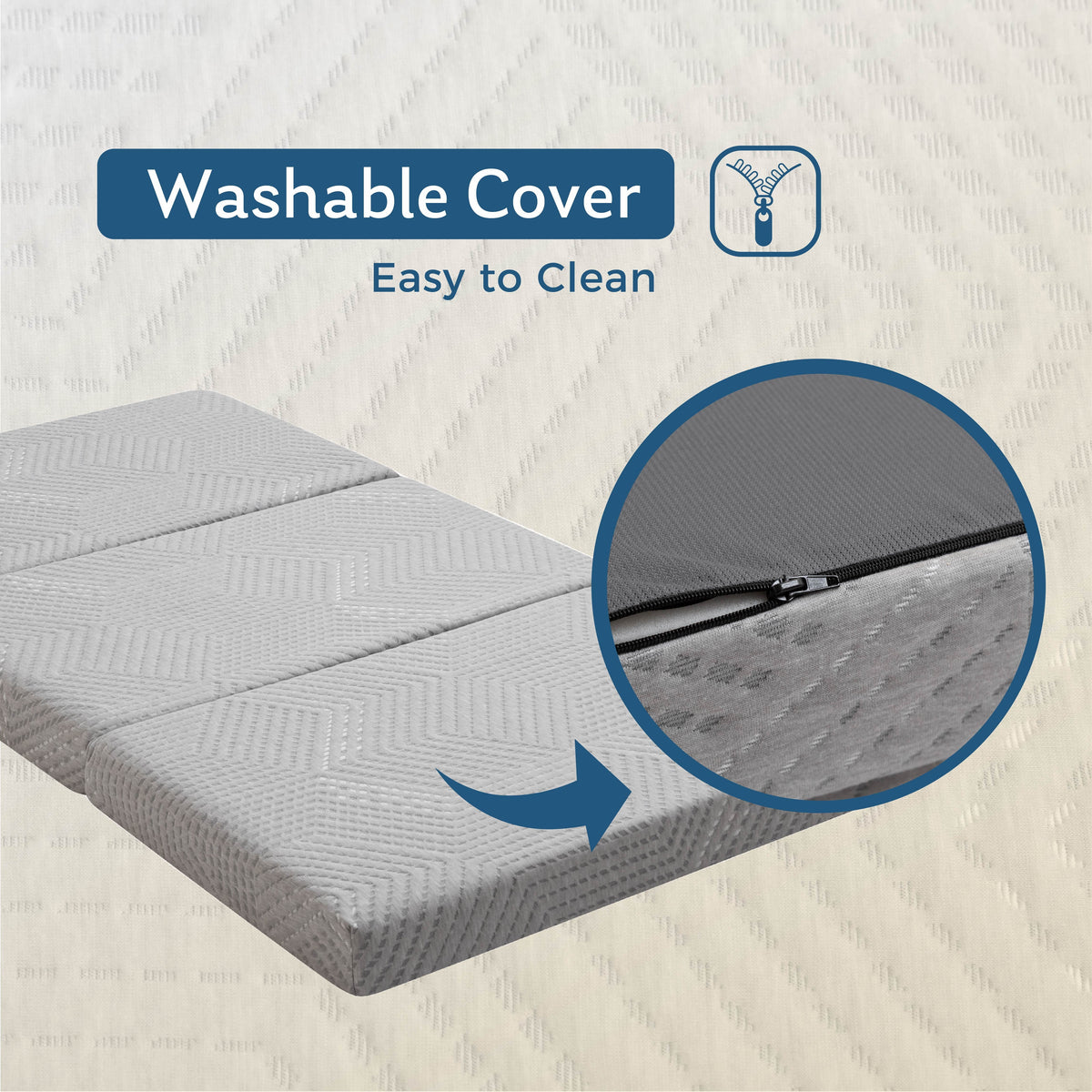 Ego 4 inch Tri Folding Memory Foam Mattress. Portable Guest Bed. Queen Size