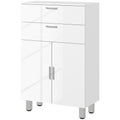 kleankin Badezimmerschrank mit 2 Schubladen, Doppeltürschrank und verstellbaren Regalen 60 x 30 x 93 cm weiß glänzend