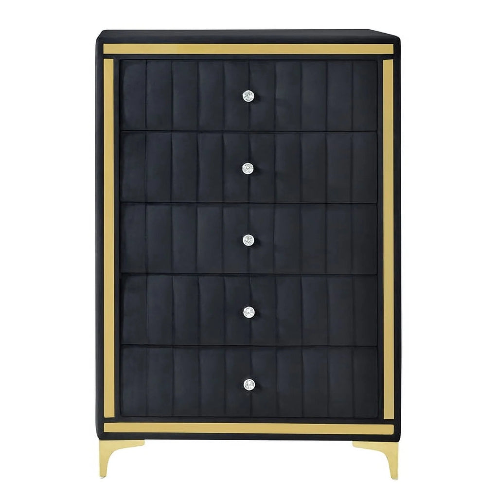 Better Home Products Monique Velvet Upholstered 5 - Drawer Chest in Black