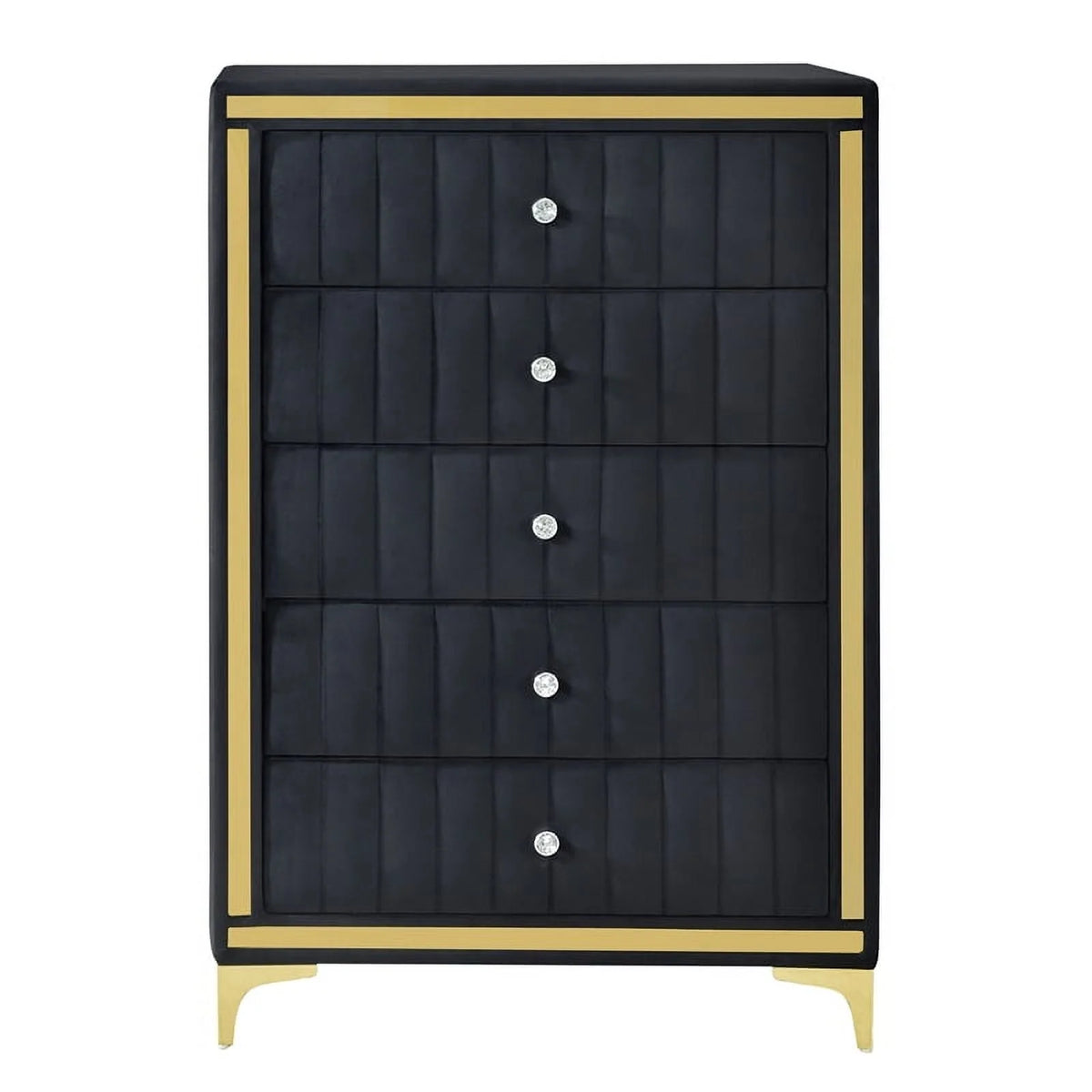 Better Home Products Monique Velvet Upholstered 5 - Drawer Chest in Black
