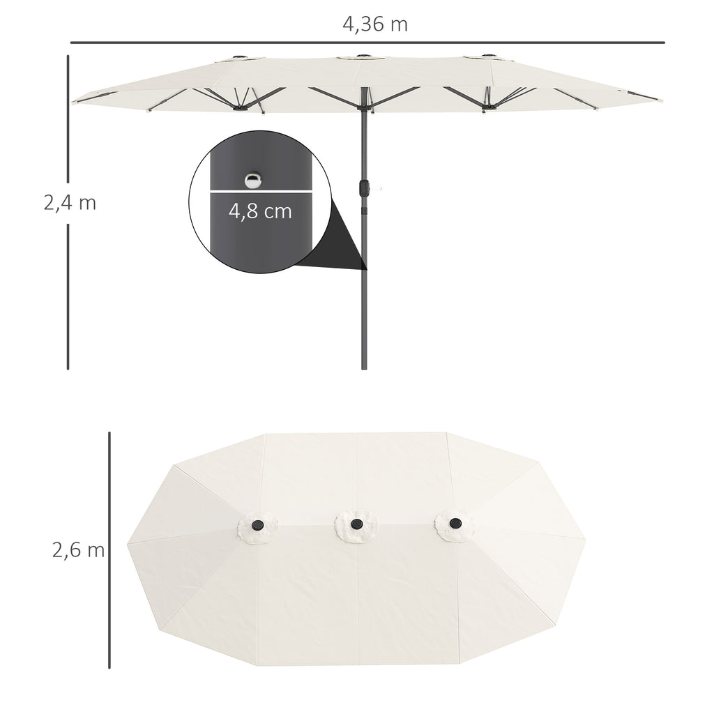 Outsunny Doppelsonnenschirm 436 x 260 cm, UV Schutz Stahl Sonnenschirm mit Handkurbel, oval Beige