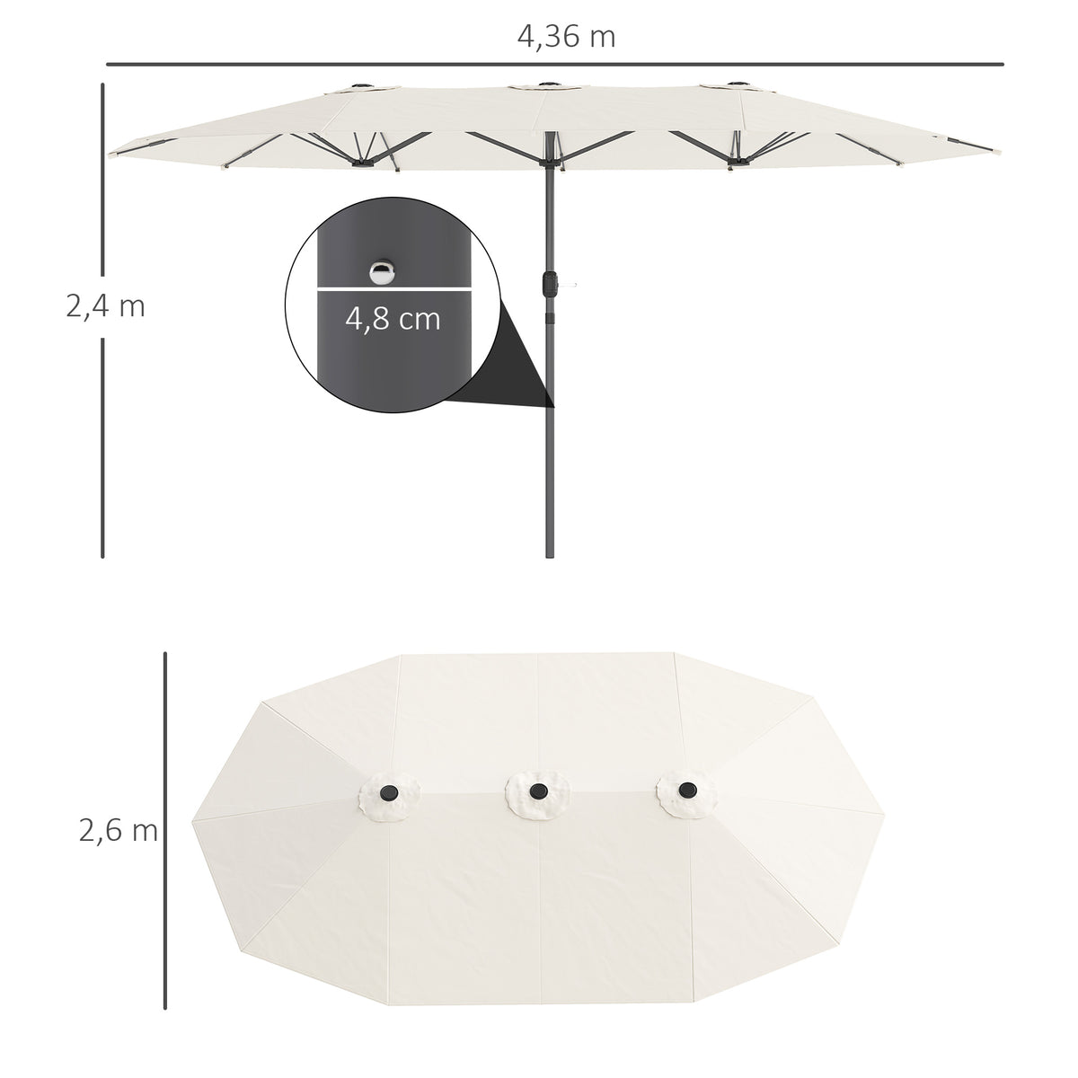 Outsunny Doppelsonnenschirm 436 x 260 cm, UV Schutz Stahl Sonnenschirm mit Handkurbel, oval Beige