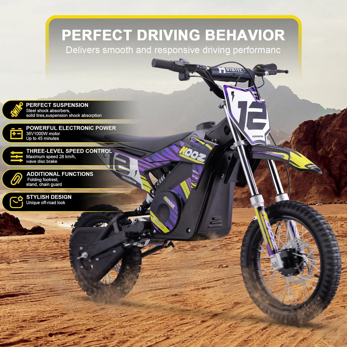 Mototec 36v 1000w (HP112E) Electric Dirt Bike Blue