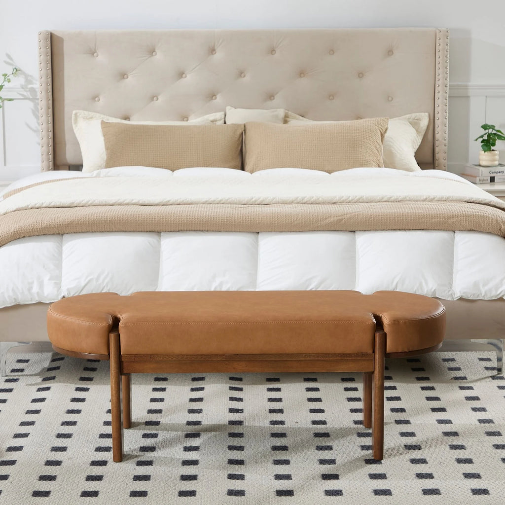 Dayalane 51" Modern Upholstered Bedroom Bench, Linen End of Bed Bench with Wooden Legs for Living Room, Entryway, Hallway Footrest, Beige