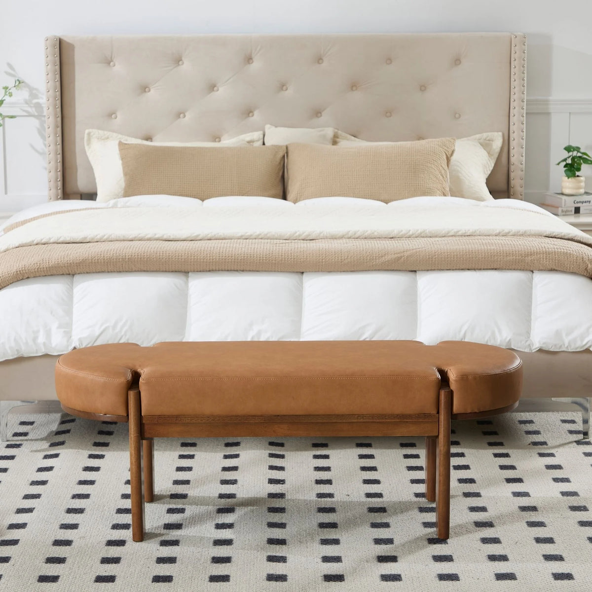 Dayalane 51" Modern Upholstered Bedroom Bench, Linen End of Bed Bench with Wooden Legs for Living Room, Entryway, Hallway Footrest, Beige