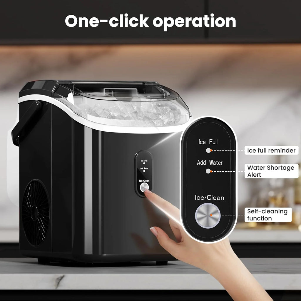 Auseo Nugget Ice Maker Countertop, Ready in 6 Mins, 35 lb Each Day with Self - Cleaning, Portable Sonic Ice Machine for Home/Office/Bar, Black