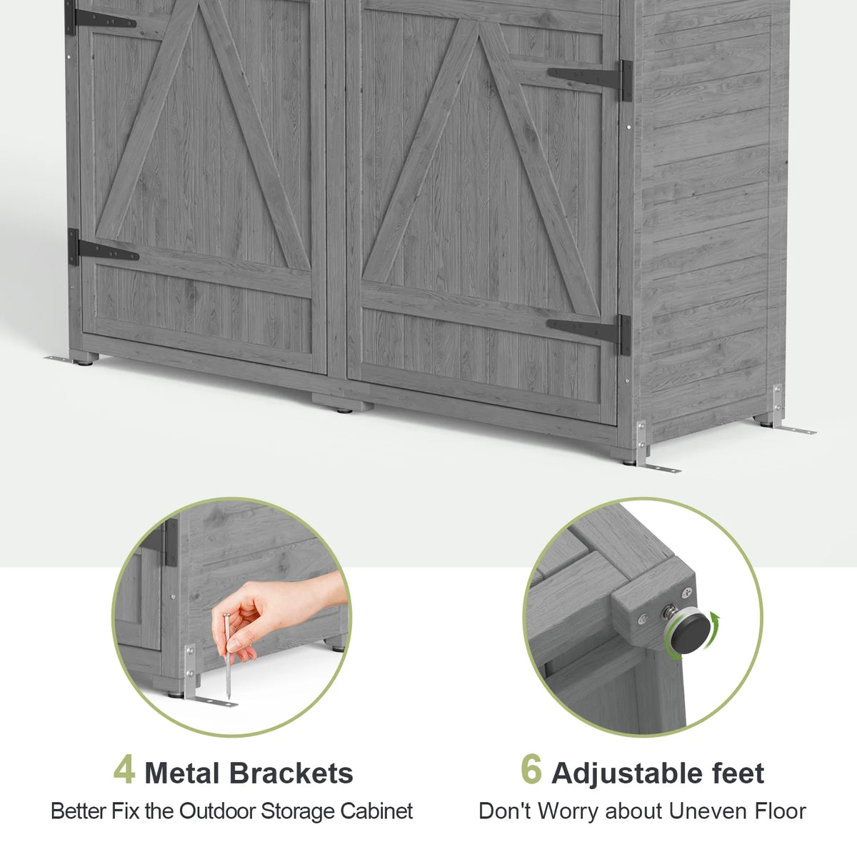 Aiho 55 Wide Outdoor Storage Shed with Lockable Double Doors - Weather - Resistant Garden Shed for Patio, Backyard & Lawn, Gray