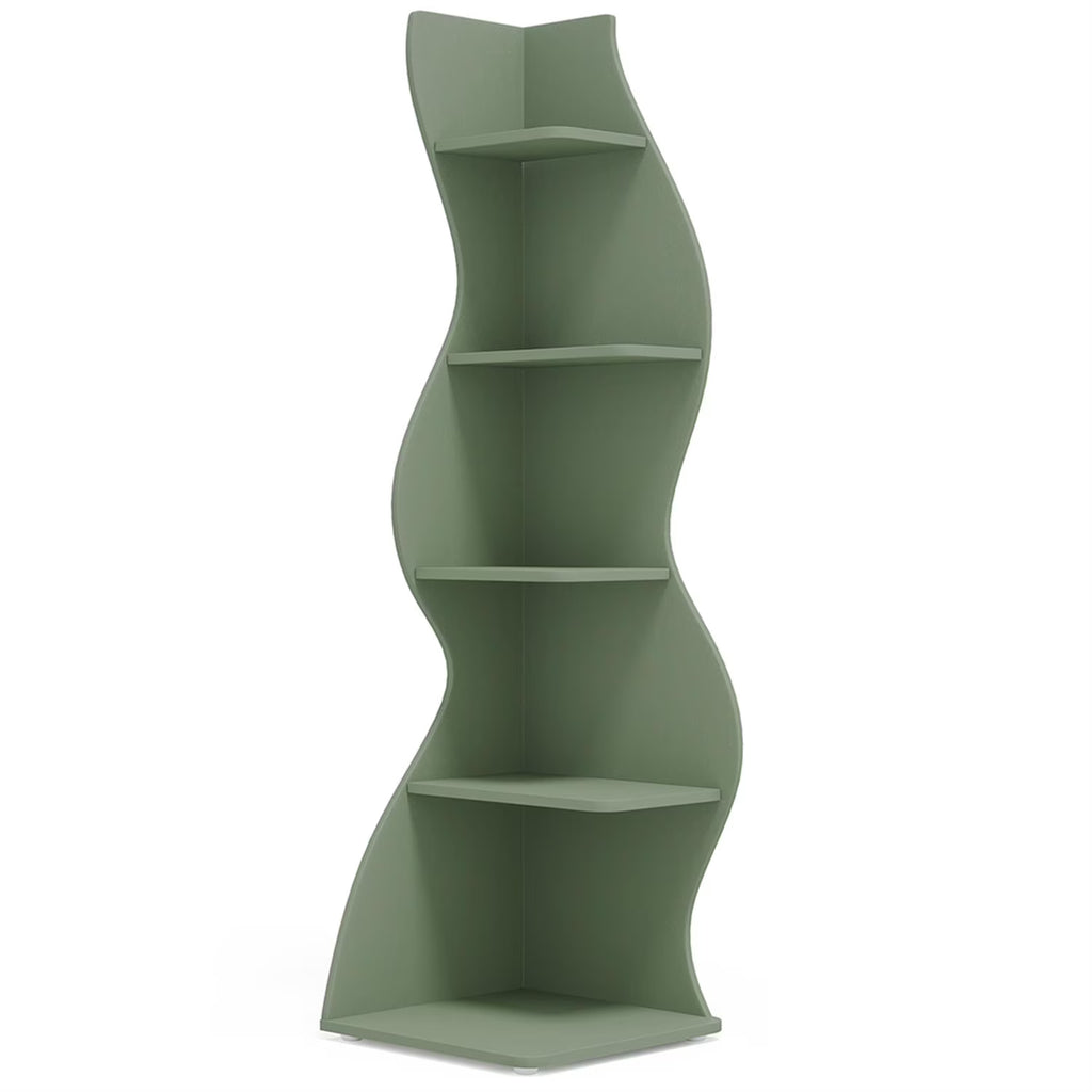Finihen 5 - Tier Corner Bookcase, Wood Bookshelf Storage Organizer, 70" Tall Display Standing Shelf Unit for Bedroom, Living Room, Green