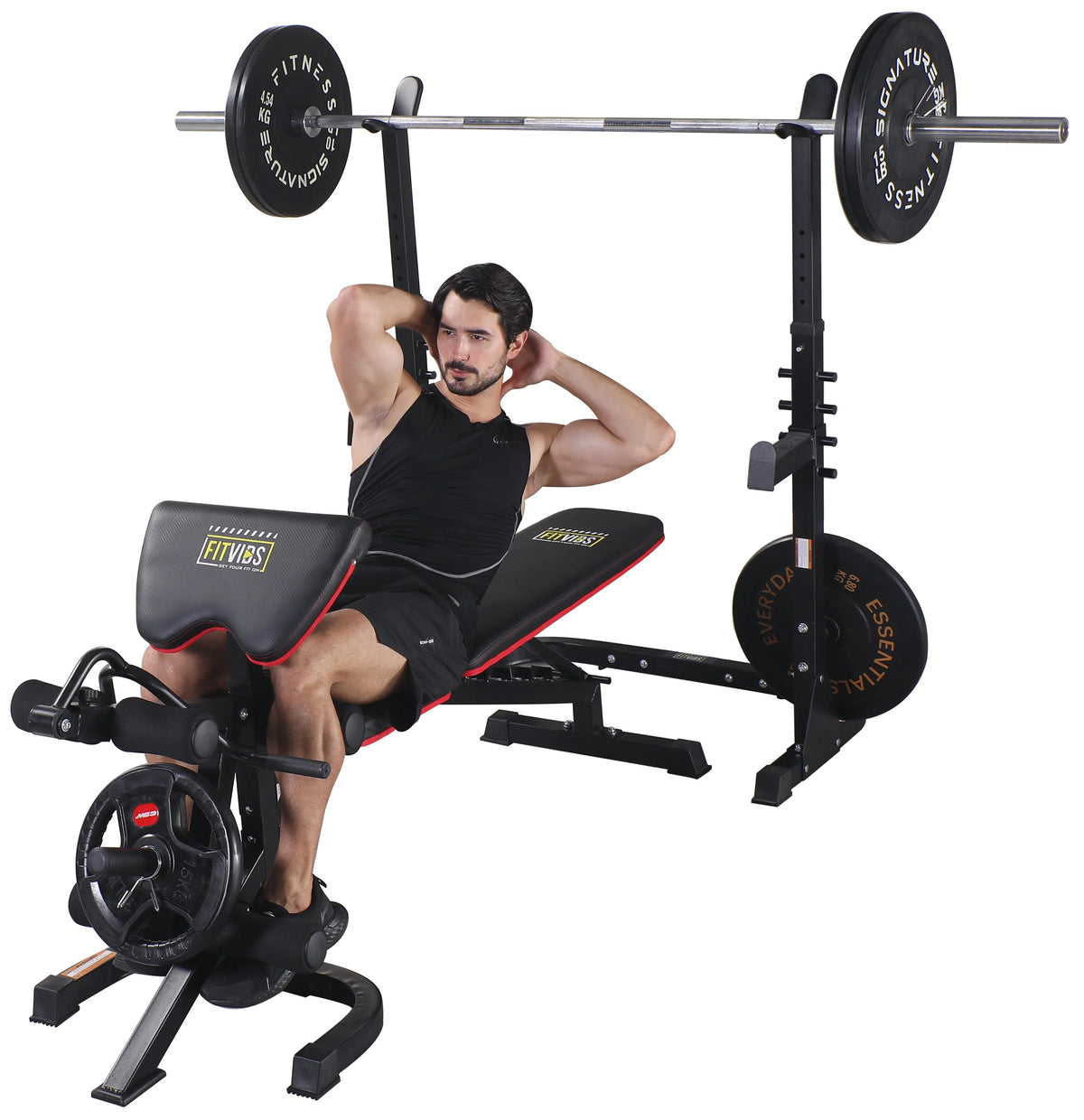 Fitvids LX600 Adjustable Olympic Workout Bench with Squat Rack, Leg Extension, Preacher Curl, and Weight Storage, 800 - Pound Capacity