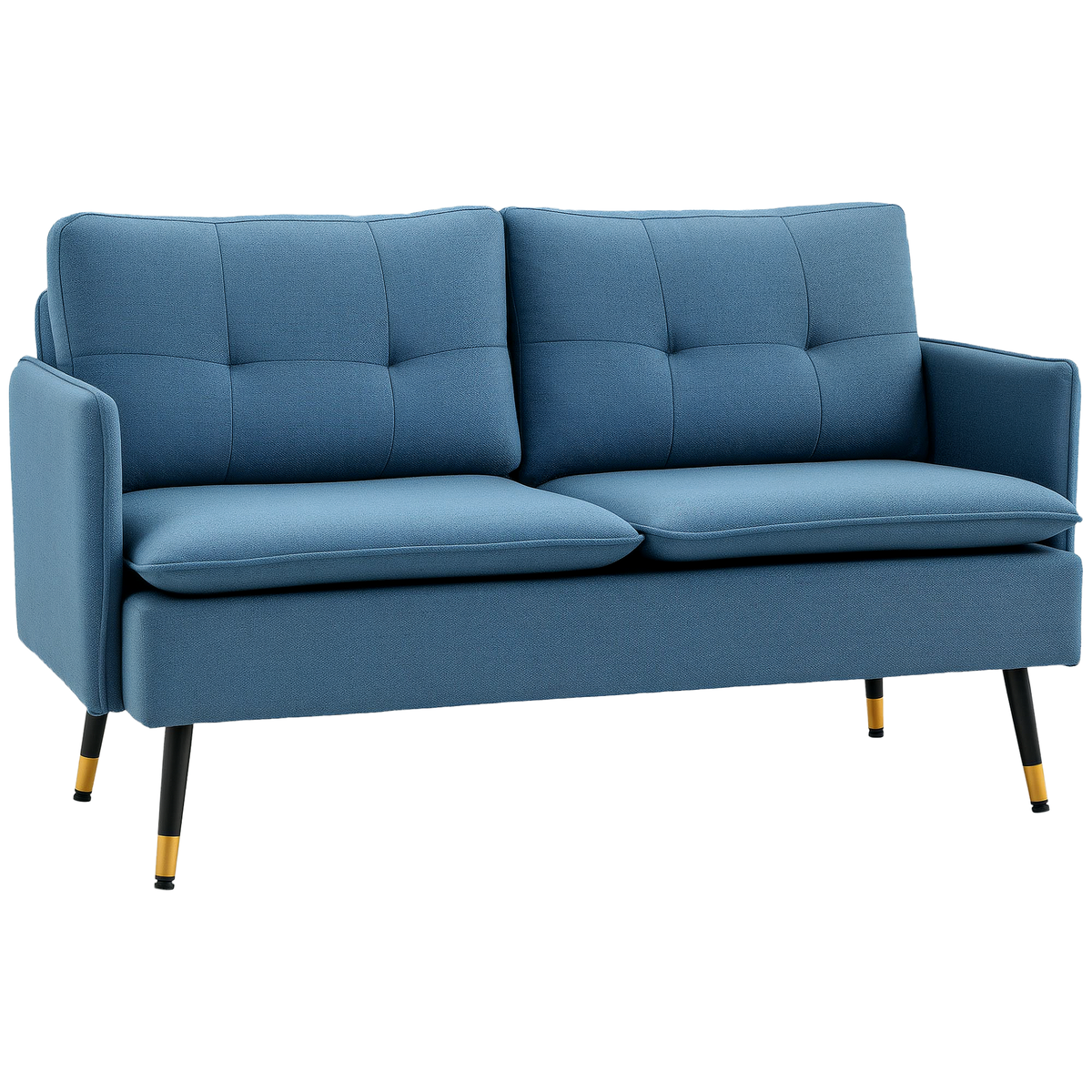 HOMCOM 2er-Sofa im Retrodesign, mit Knopfheftung, Sofa, Leinenoptik, Dunkelblau
