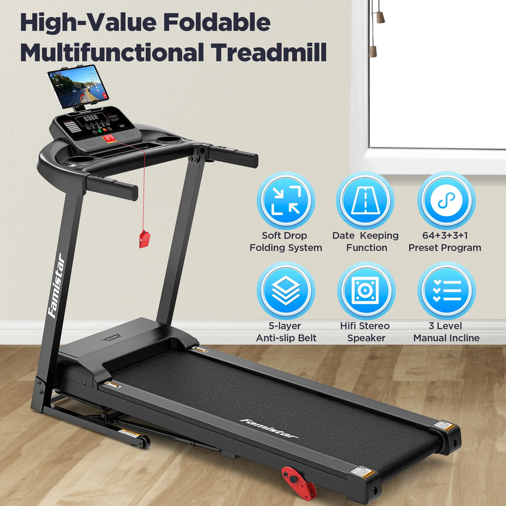 Folding Treadmill W/ Incline, 3.5HP Treadmill for Home W/330 lb Capacity, 71 Programs