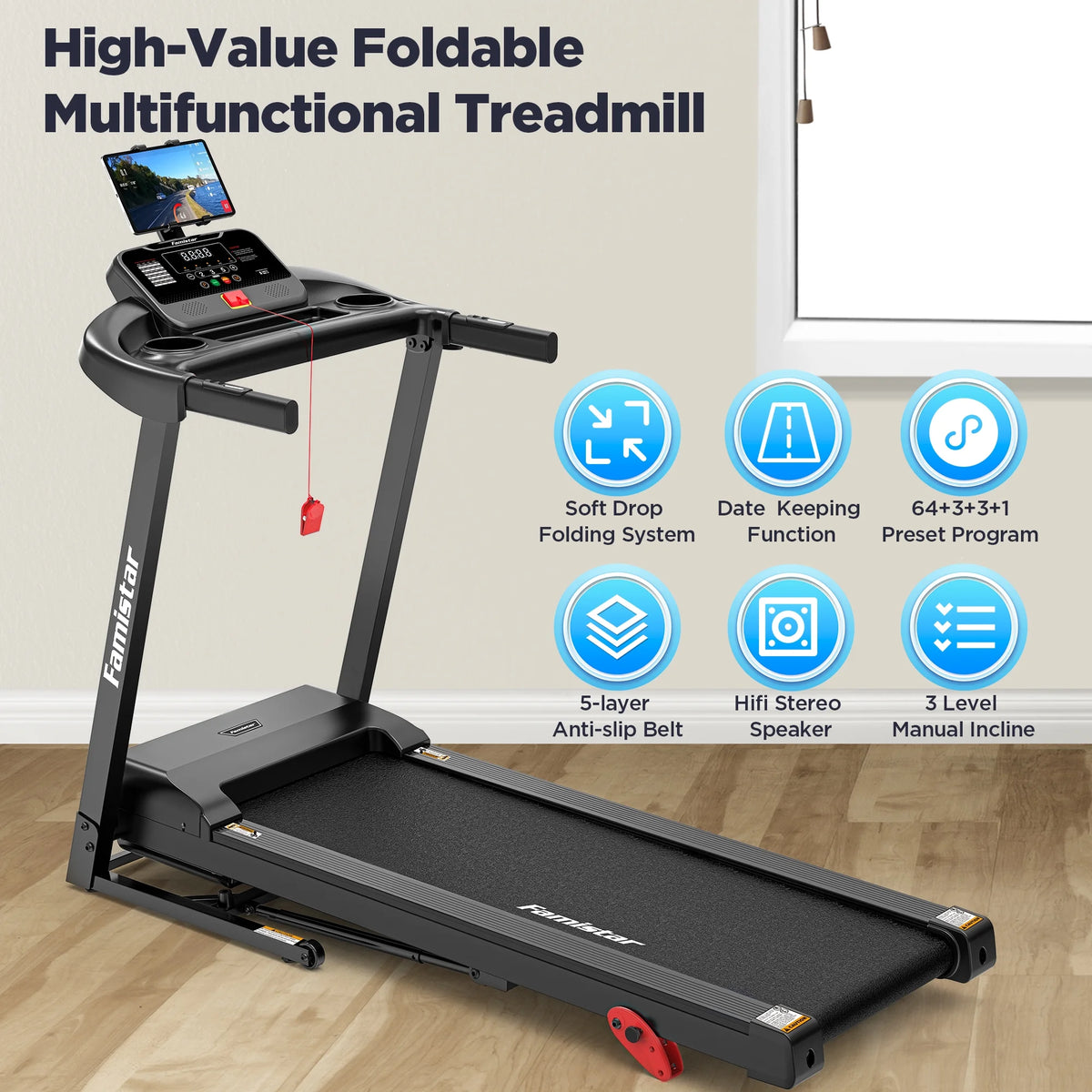 Folding Treadmill W/ Incline, 3.5HP Treadmill for Home W/330 lb Capacity, 71 Programs