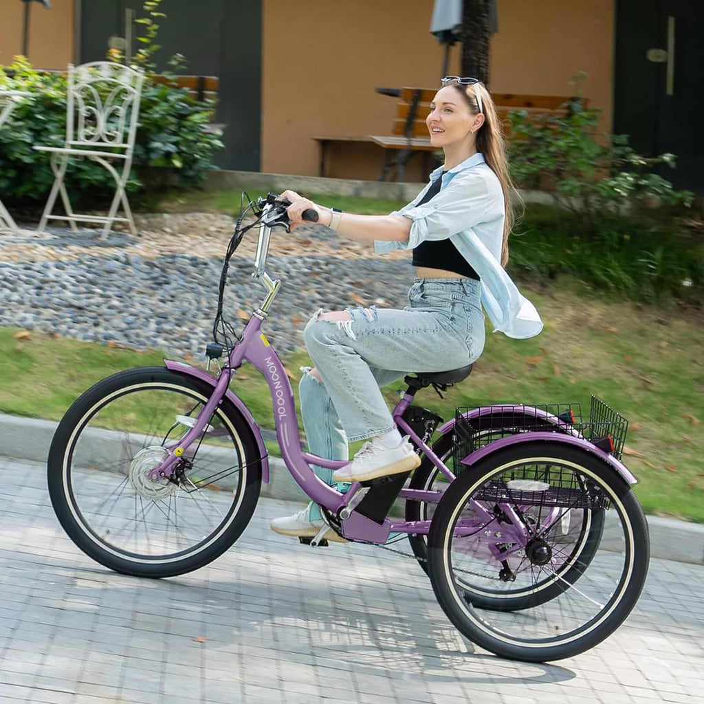 ABORON 24" 26" Electric Tricycles, 36V 10ah 350W Lithium Battery, 7 Speed E - Trike for Adults with Large Capacity Rear Basket & Adjustable Seat