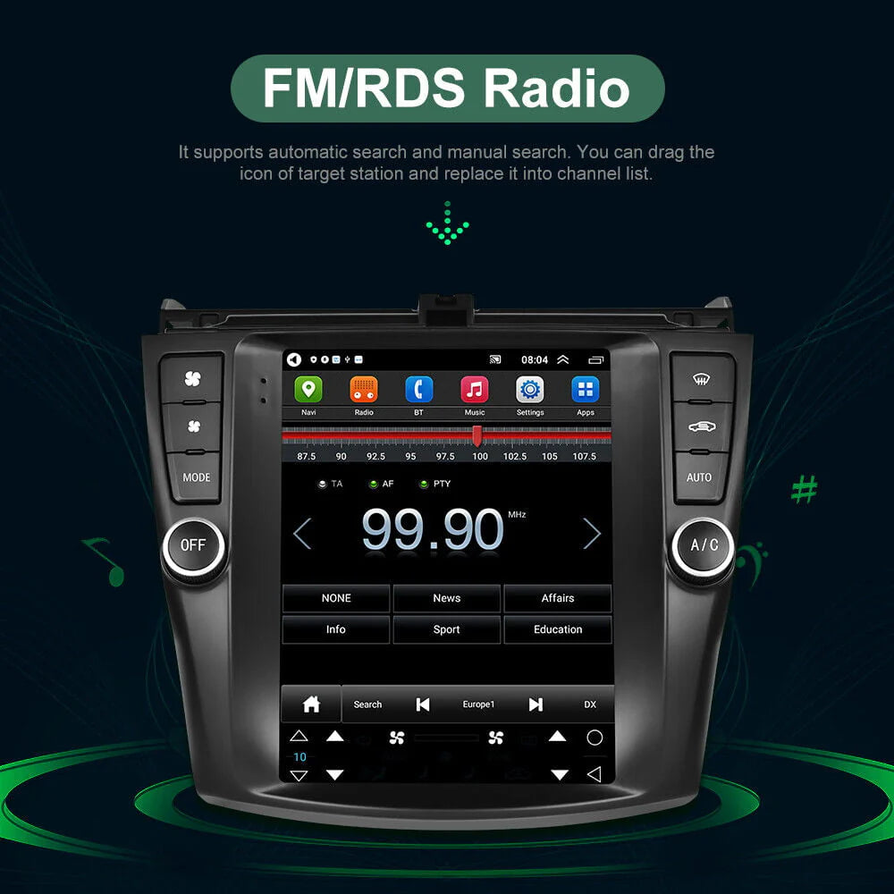 Car Radio Stereo for Honda Accord 2003 - 2007, 9.7" Touchscreen Android 12 Support Carplay Android Auto/Navigation/Bluetooth/USB/Video/Steering Wheel Control/Rear Camera/ 2+32G, Black