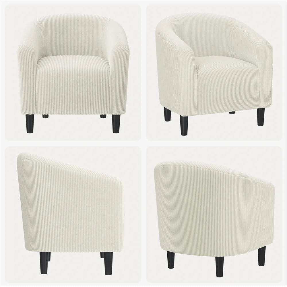 Yaheetech Upholstered Club Chair Accent Barrel Chair, Ivory
