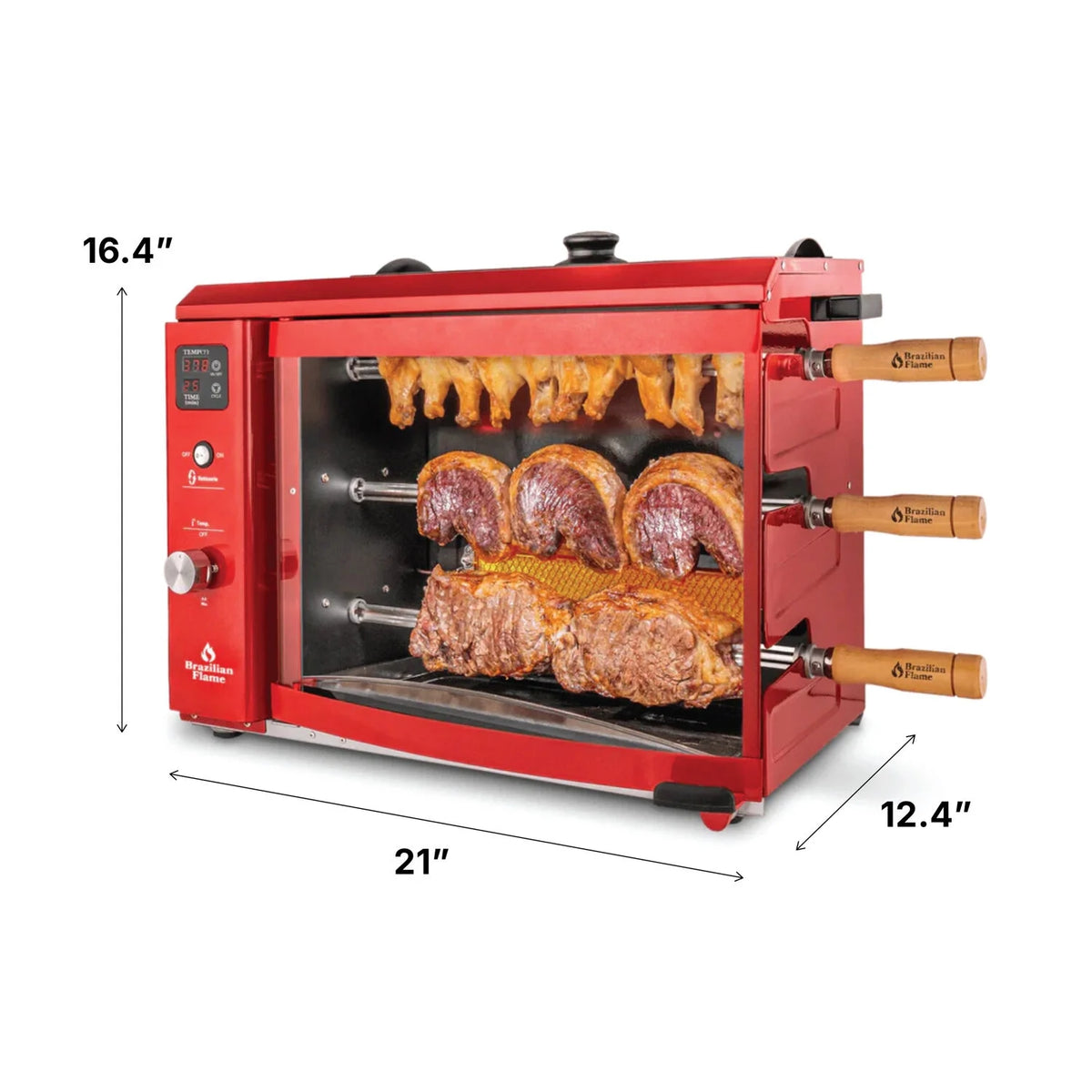 Brazilian Flame 2 - Skewer Brazilian Rotisserie Electric Grill in Red