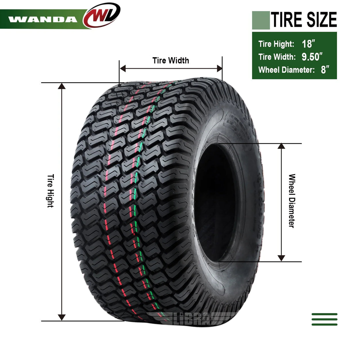 2 New WANDA 18x9.50 - 8 Lawn Mower Utility/ Golf Cart Turf Tires P332 - 13032