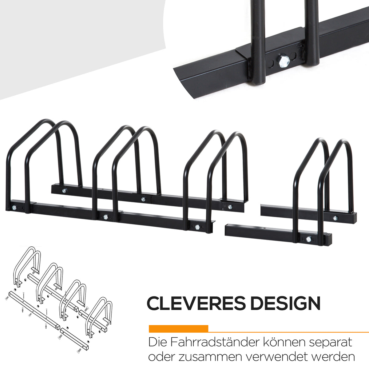 HOMCOM Fahrradständer für 4 Fahrräder, wetterfest, Wand- oder Bodenmontage, Stahl 110 x 33 x 27 cm