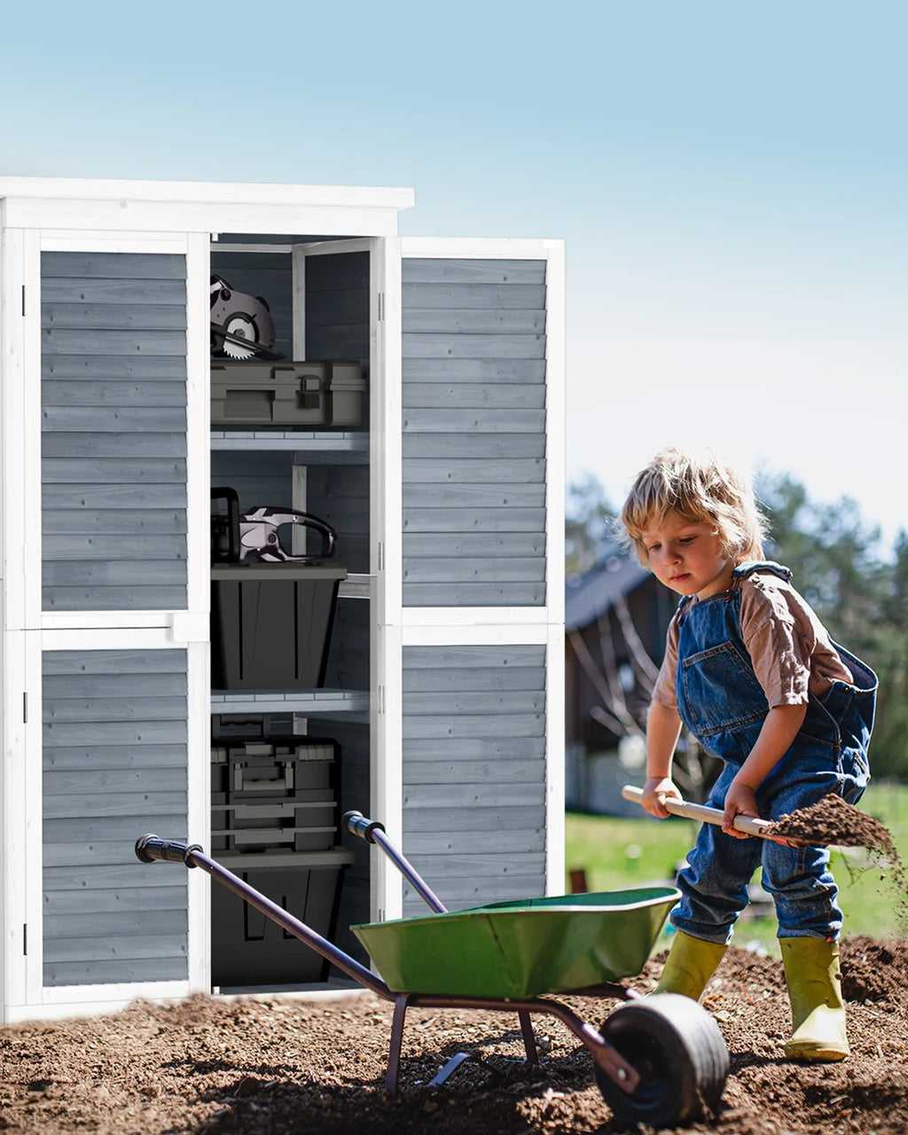 Aiho 55 Wide Outdoor Storage Shed with Lockable Double Doors - Weather - Resistant Garden Shed for Patio, Backyard & Lawn, Gray