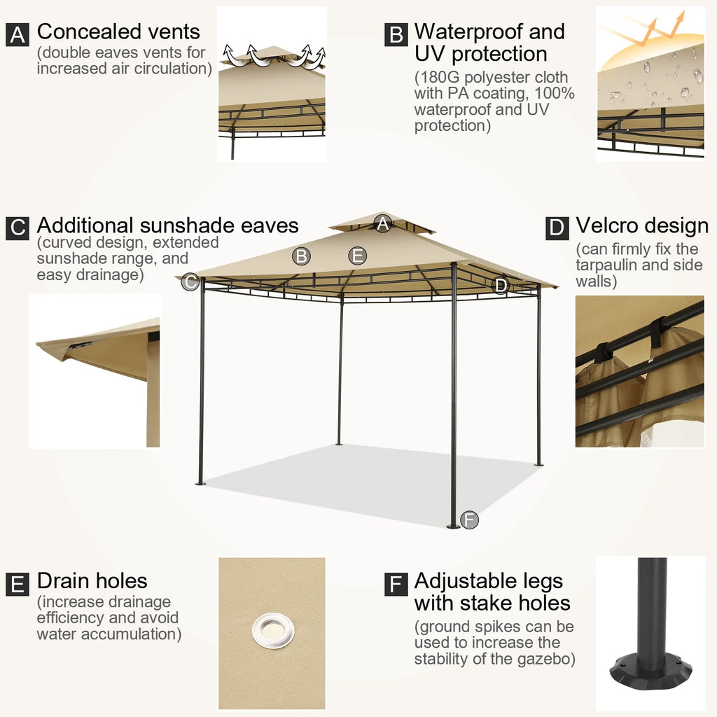 SANOPY 10' x 10' Gazebos for Patios, Gazebo Canopy with 4 Mosquito Netting, Rainproof & Sunscreen Shelter Tent with Double Eaves for Garden Backyard and Deck