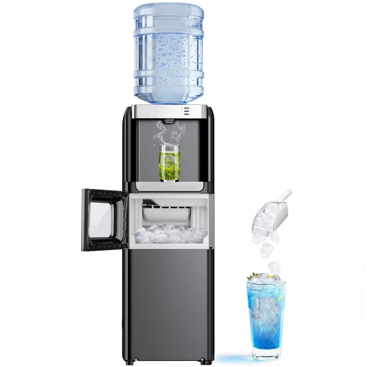 LHRIVER 2 - 5 Gallon Water Dispenser & 6 - Min Ice Maker, 3 - in - 1 Hot/Cold/Ice, Child Lock & Energy - Efficient, for Home/Office, Black