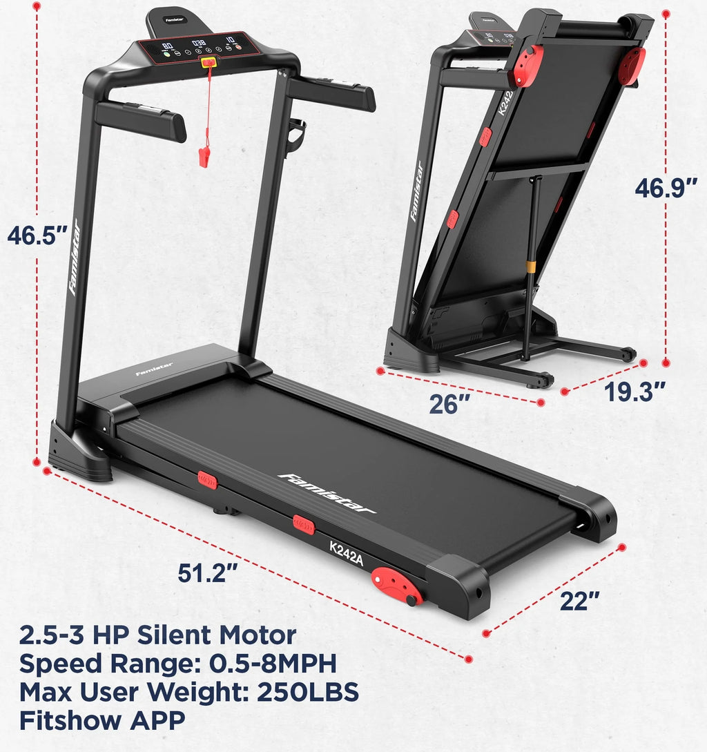 Folding Treadmill Clearance for Home with Adjustable Incline, Smart APP, 8MPH Speed, 250 lb, Hifi Bluetooth Speakers, 15 Programs 3 Modes, 3.0HP Foldable Compact Treadmill Walking Running Machine
