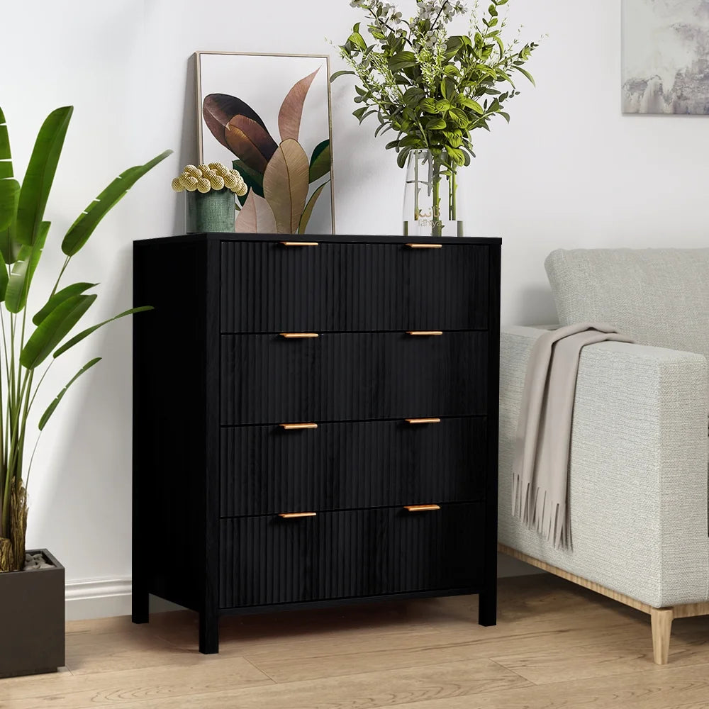 YOCWO Fluted Nightstand for Bedroom Set of 2, Wood Bedside Table Set of 2 with Drawers, Black