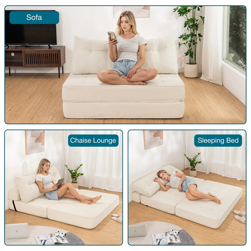 Hommpa Folding Sofa Bed Foldable Couch Bed Convertible Futon Chair with High Density Foam Filling with Pillow for Adult, Comfort Chair Bed for Living Room Bedroom, Gray, Single