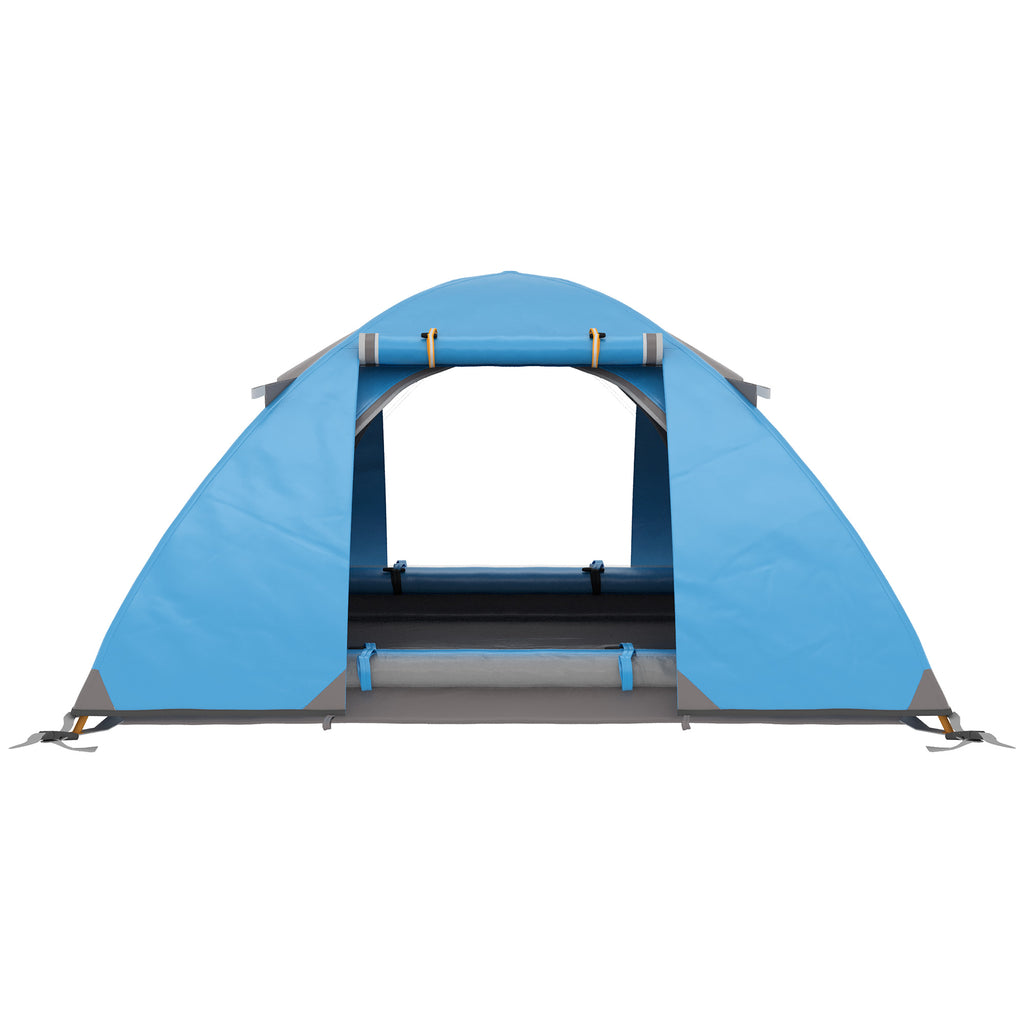 Outsunny Familien-Campingzelt für 2-3 Personen, leichtes belüftetes Kuppelzelt mit Reißverschlusstüren, inklusive Transporttasche, 268 x 214 x 103 cm, Blau