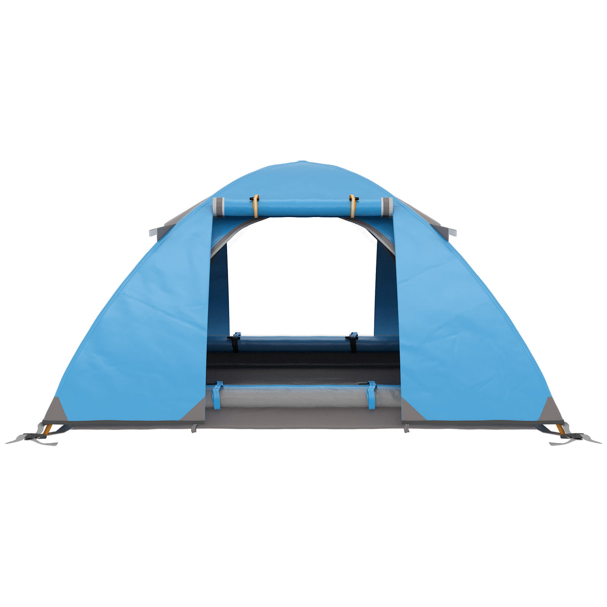 Outsunny Familien-Campingzelt für 2-3 Personen, leichtes belüftetes Kuppelzelt mit Reißverschlusstüren, inklusive Transporttasche, 268 x 214 x 103 cm, Blau