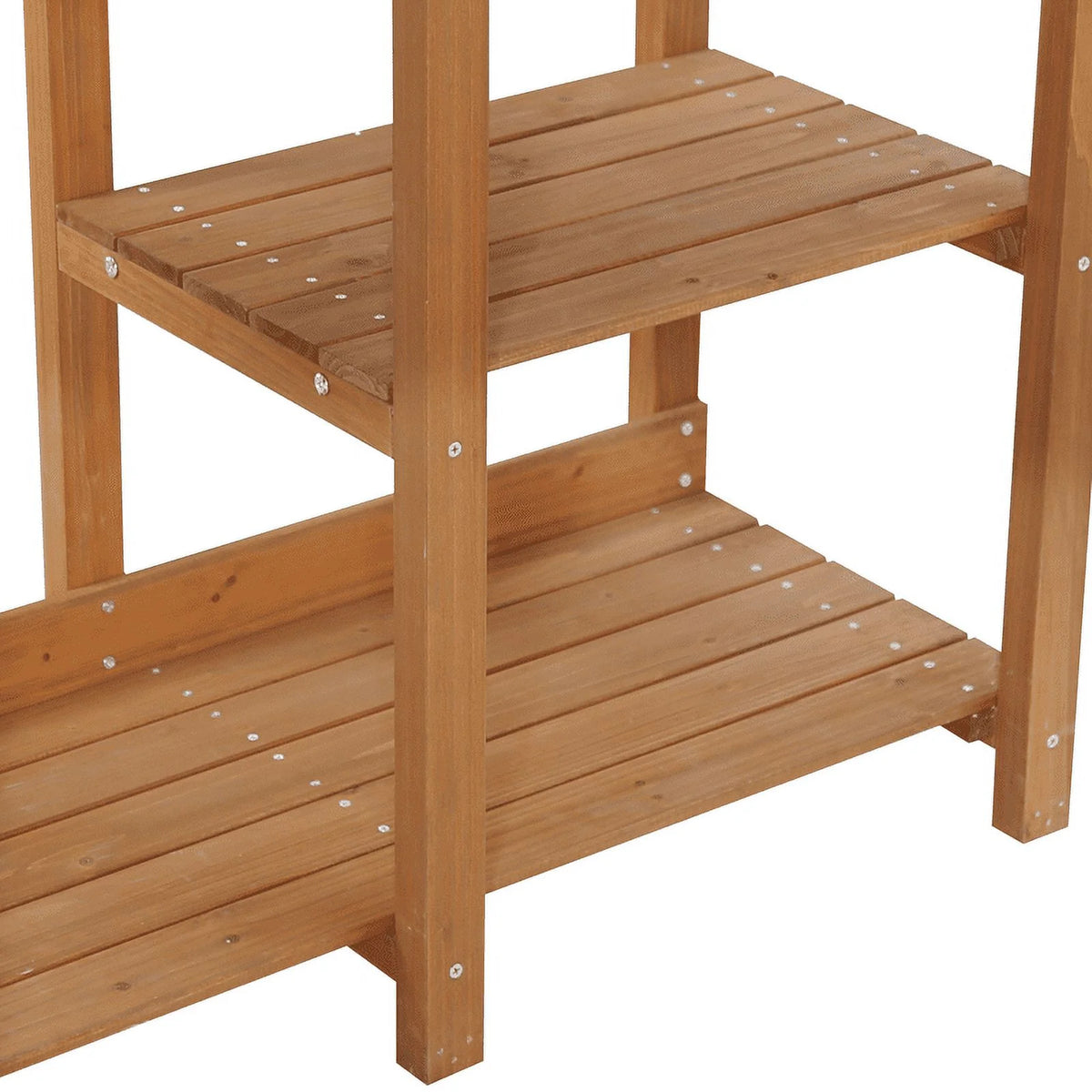 VEIKOUS Wood Potting Bench Garden Table W/ Removable Stainless Sink & Shelves, Natural