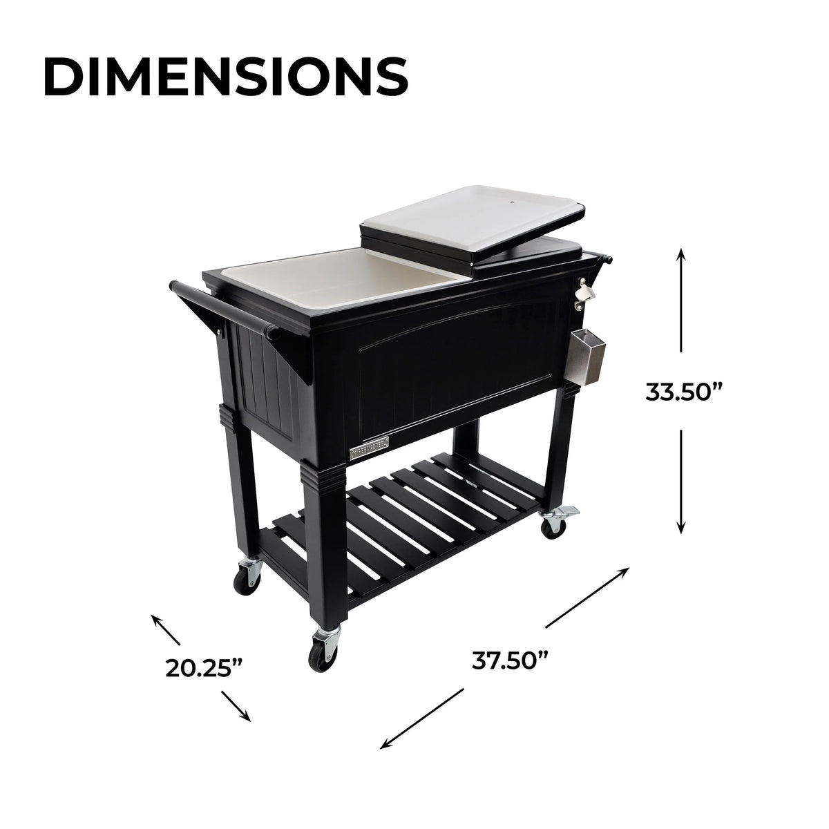 Permasteel 80 - Qt Antique Outdoor Steel Patio Cooler on Wheels, Rolling Cooler Cart, Wooden Teak Style, Black