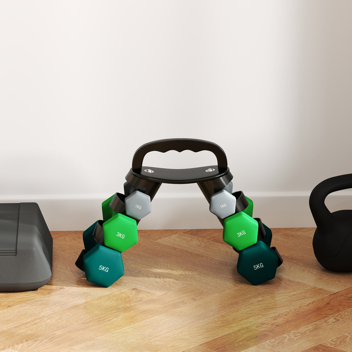 SPORTNOW Hantelset mit Aufbewahrungsgestell, Set mit 6 Hanteln für Fitness-Training, 2 x 1kg, 2 x 3kg, 2 x 5kg