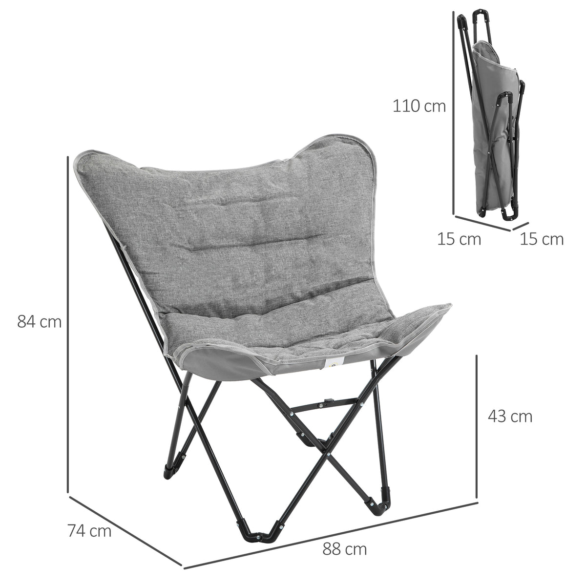 Outsunny Faltstuhl faltbar Campingstuhl gepolstert Outdoor Klappstuhl bis 120kg belastbar robust Angelstuhl Gartenstuhl für Garten Camping Strand