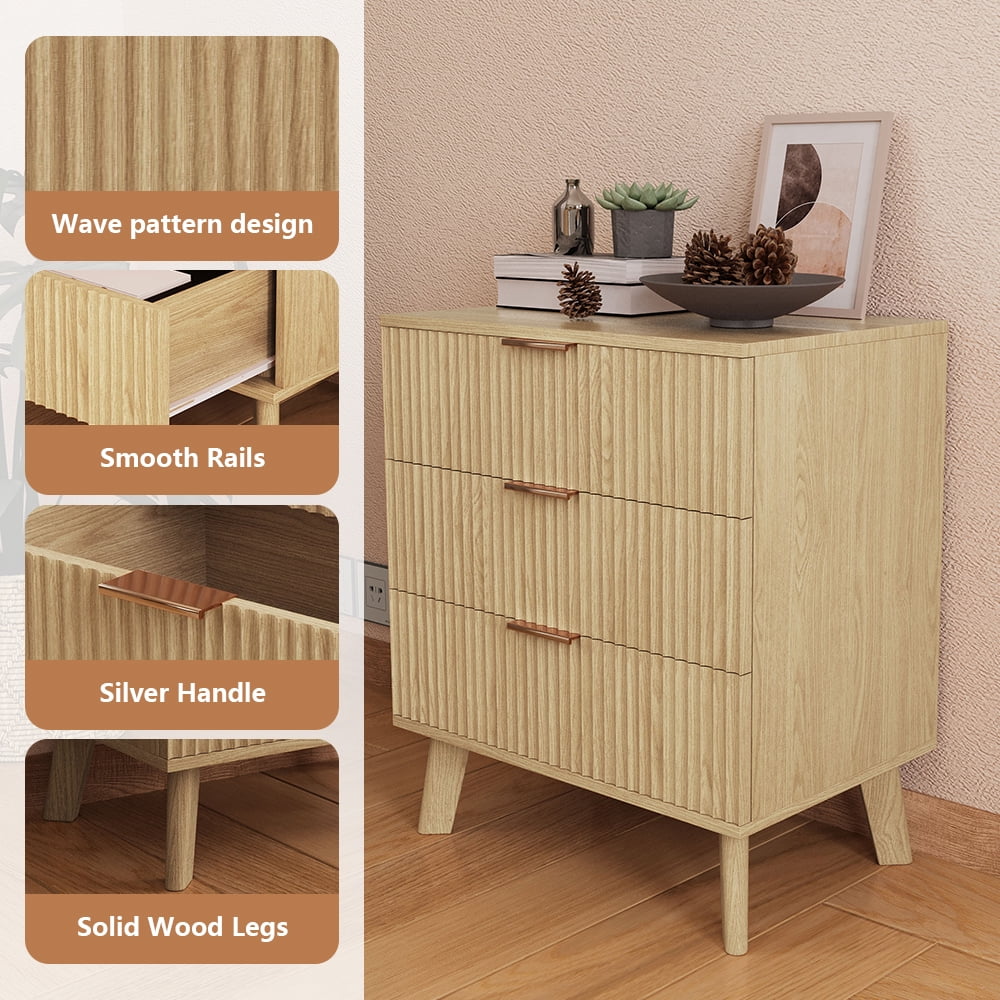 YOCWO Fluted Nightstand for Bedroom Set of 2, Wood Bedside Table Set of 2 with Drawers, Black