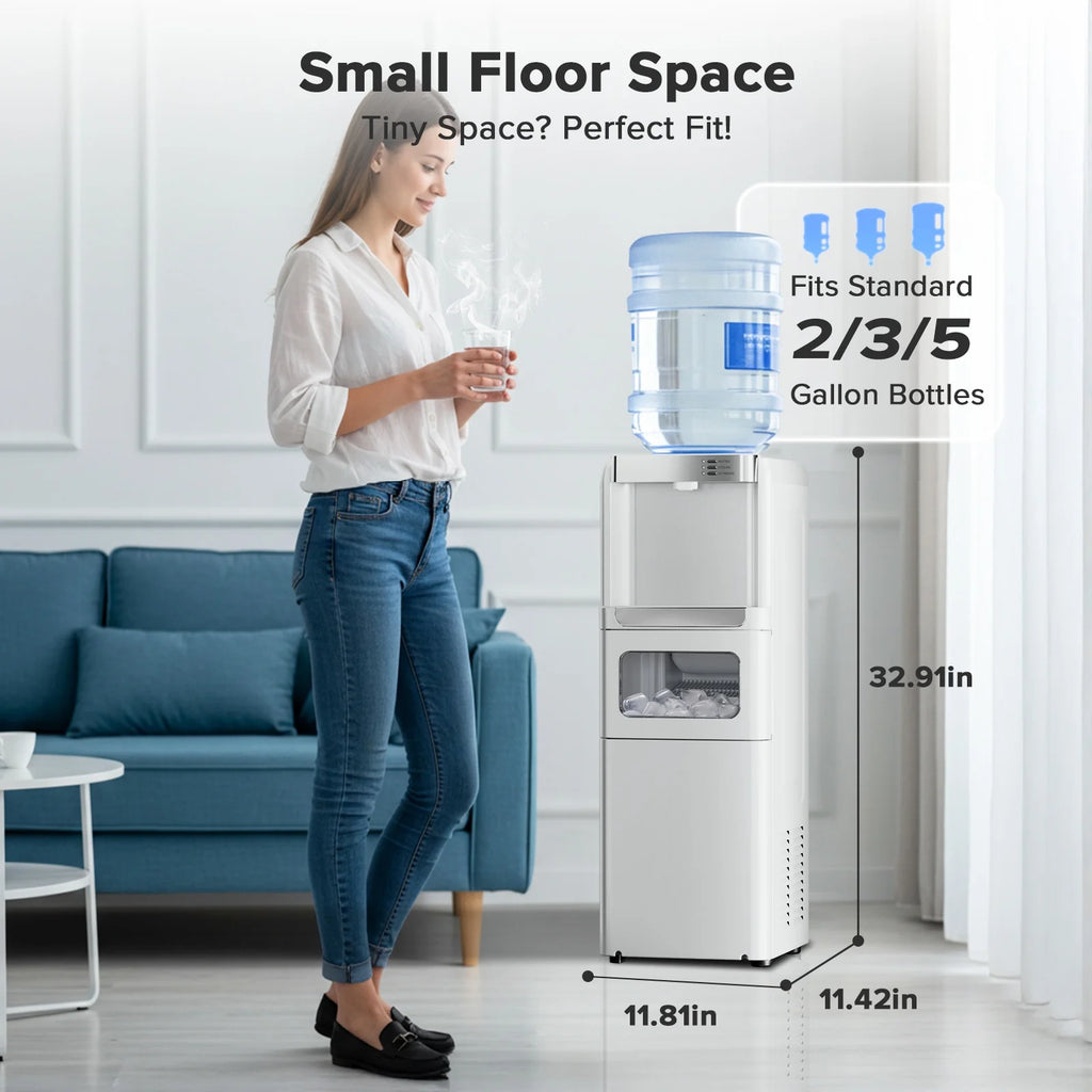 LHRIVER 2 - 5 Gallon Water Dispenser & 6 - Min Ice Maker, 3 - in - 1 Hot/Cold/Ice, Child Lock & Energy - Efficient, for Home/Office, Black